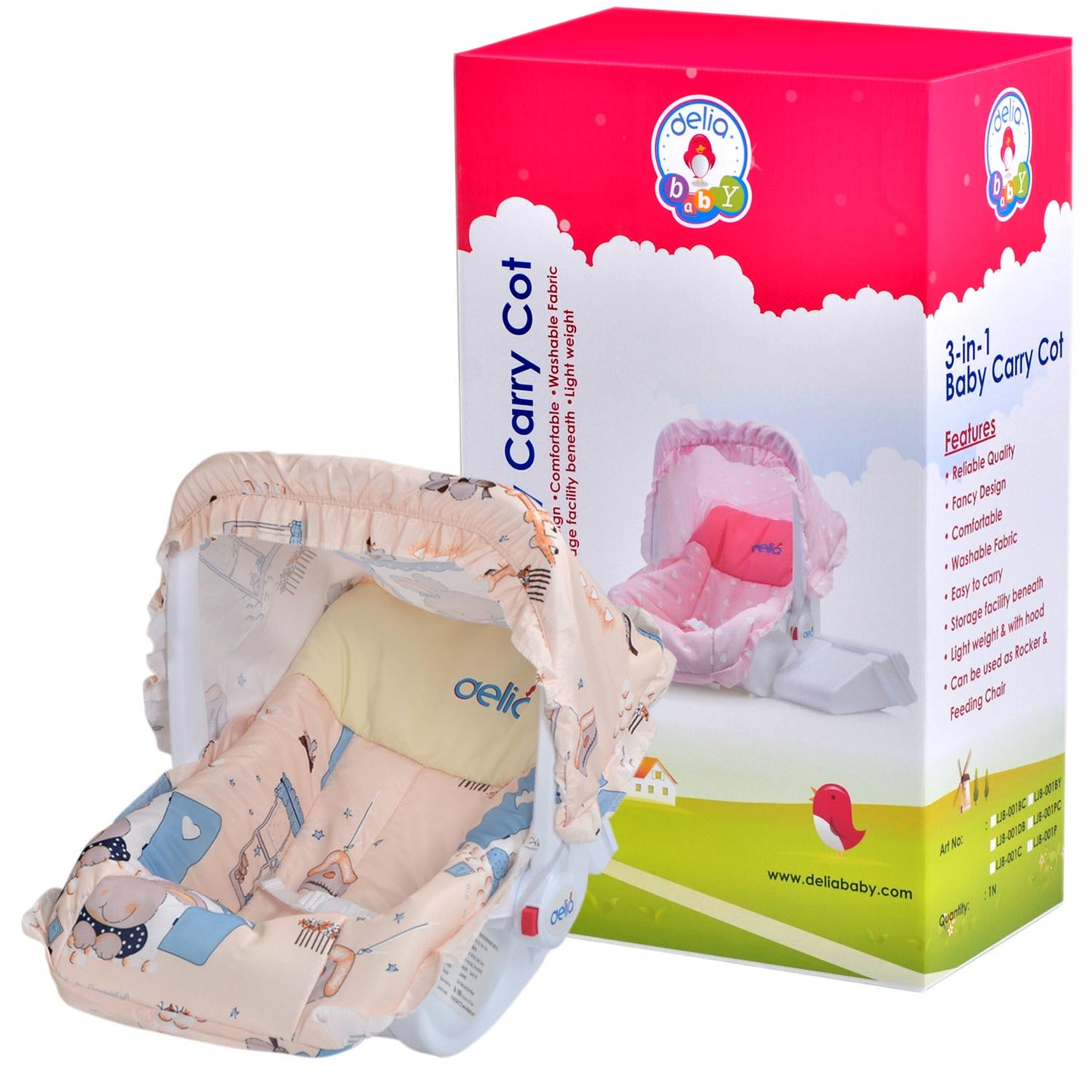 3-In-1 Baby Carry Cot~Cream(Without Packing)